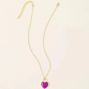 SAACHI Agate Stone Double Side Heart Necklace Orchid 18k Gold Plated NIP$89